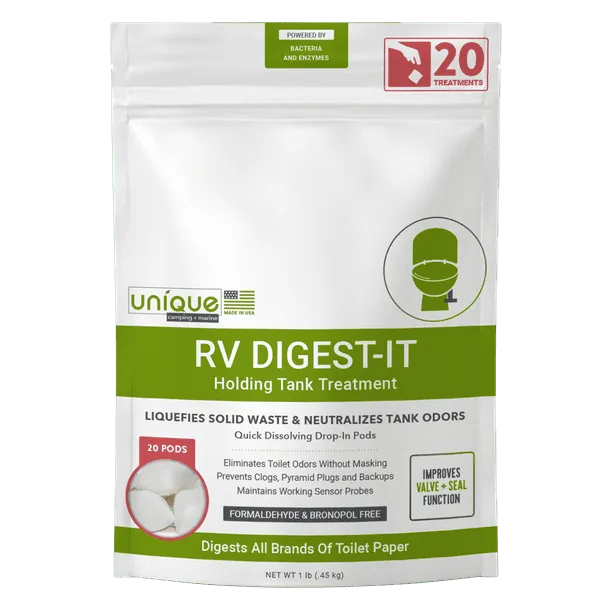 Unique RV Digest-It Holding Tank Treatment - Concentrated Powder, Eliminates Odors, Breaks Down Waste (120 Treatments) - 41G-2