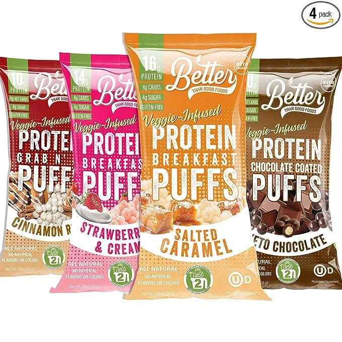 Better Than Good Sweet Keto, Gluten-Free Salted Caramel Protein Puffs (0.88 Ounce 12-Pack) - Paleo, Low Sugar, Low Calorie, Diabetic Friendly Snacks | 16g Protein & 2 Servings of Fruits & Veggies