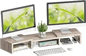 SUPERJARE Monitor Stand Riser, Adjustable Screen Stand for Laptop Computer/ TV/ PC, Multifunctional Desktop Organizer - Cream Gray