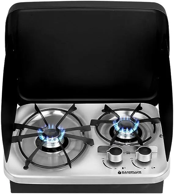 RV Stove Propane, Camplux Stainless Steel RV Cooktop Stove, Built-In 2 Burner Propane RV Stove, Mini Rv Trailer Camp Stove for Household RV Picnics,Included Cover