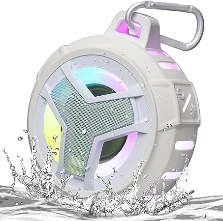 EBODA Bluetooth Shower Speaker, IPX7 Waterproof Portable Wireless Small Speakers, Floating, 2000mAh with Light for Home, Pool, Beach, Boat, Kayak Accessories, Gifts for Men, Women - White