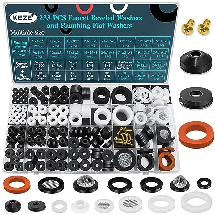 KEZE 233 Pcs Plumbing and Faucet Washers Assortment Kit for Assorted Spigot Water Hose Bib Outside Garden faucet Splitter Gasket Leak Plumbes Valve Stem Worn Out Repair