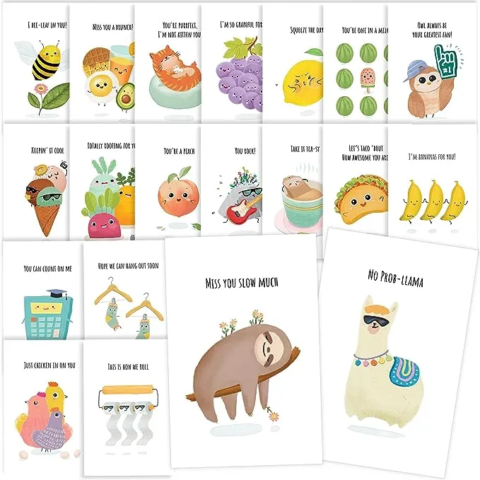 T MARIE 40 Funny Postcards Punny Puns - Bulk Thinking of You Postcard Pack for Friends, Family, Kids, Students, Teacher, and More - Say Hello, Thank You or I Miss You with Hilarious Animals