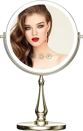 WIZCHARK 9" Large Lighted Makeup Mirror, 1x/10x Magnifying Vanity Mirror with 3 Colors Dimmable Lightning, 80 LED Lights, 360Rotation Double Sided St