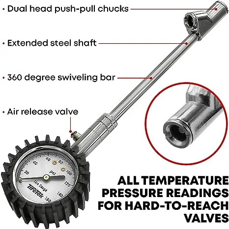 Truck Tire Pressure Gauge (160 PSI) for Truck, Semi Truck, ATV, Cars & RV Accessories - Truck Driver Gifts for Men, Trucker Gift, Tire Gauge for Dually Tires