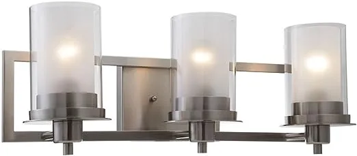 Designers Impressions Juno Satin Nickel 3 Light Wall Sconce/Bathroom Fixture with Clear and Frosted Glass: 73472