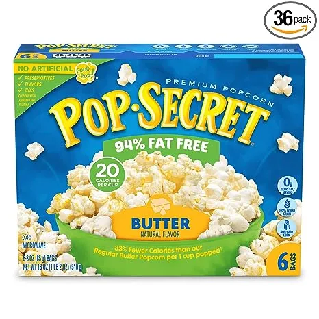 Pop Secret 94% Fat Free Butter Popcorn, 6 Count Boxes (Pack of 6)