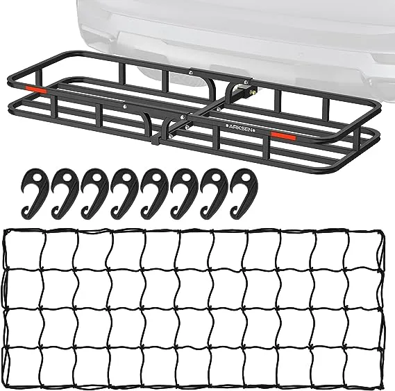 ARKSEN 53 x 19 Inch Cargo Rack Carrier with Nylon Net 500 Lbs Heavy Duty Capacity 2/1.25 Inch Receiver Luggage Basket Hitch for SUV Pickup Camping Traveling