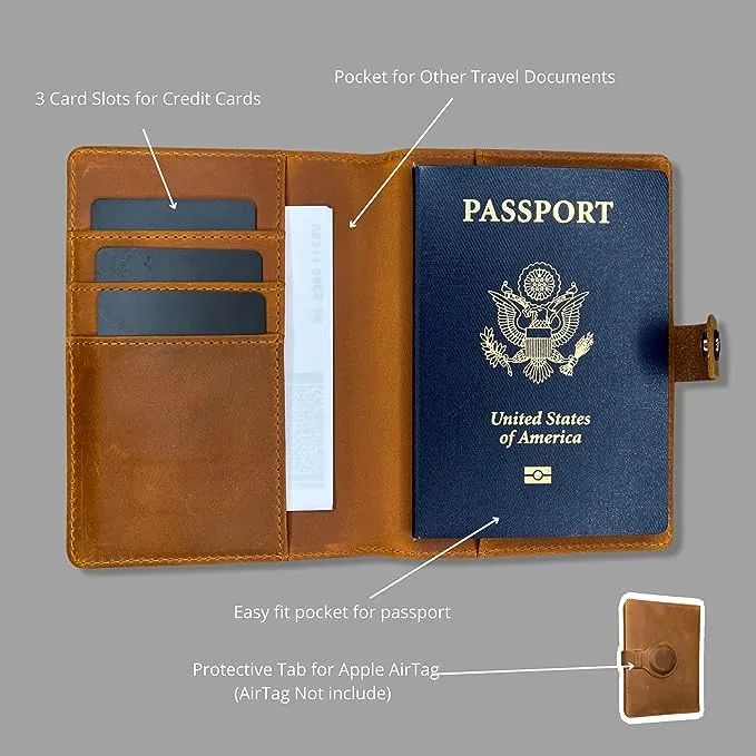 Genuine Leather AirTag Passport Holder and Wallet