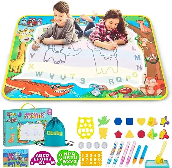 Obuby Water Drawing Mat Kids Doodle Mats Coloring Writing Board No Mess Toy for Kid Toddler Animal Educational Painting Pad Toys for Age 3 4 5 6 7 8 9 10 11 12 Girls Boys Toddlers Gift 40 x 28 Inches