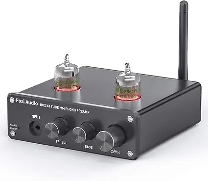 Fosi Audio Box X3 Bluetooth Phono Preamp for Turntable Phonograph Preamplifier with 5654W HiFi Vacuum Tube Amplifier