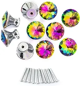 10 Pack Drawer Knobs, 30mm Colorful Crystal Glass Cabinet Dresser Pulls Diamond Shape Cupboard Wardrobe Knob for Kitchen Bathroom Office DIY