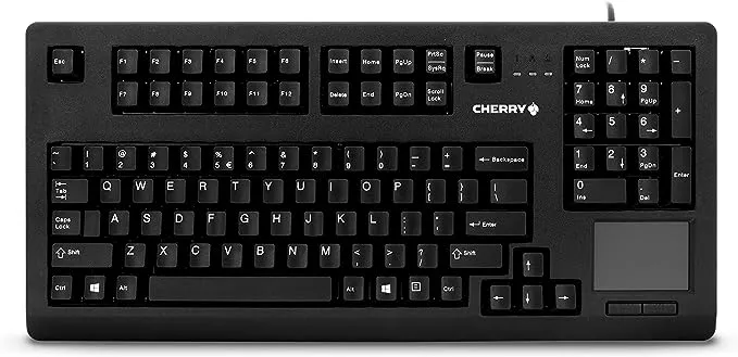 Cherry Compact QWERTY Mechnical USB Keyboard with Touchpad - 104 Keys, 16" Wide, Black (G80-11900LUMEU-2)