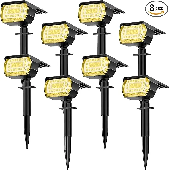 LANSOW Solar Spot Lights Outdoor, [8 Pack/57 LED] 2-in-1 Solar Landscape Spotlights, 3 Modes IP65 Waterproof Dusk to Dawn Solar Powered Flood Wall Lights for Outside Yard Garden Pathway(Warm White)