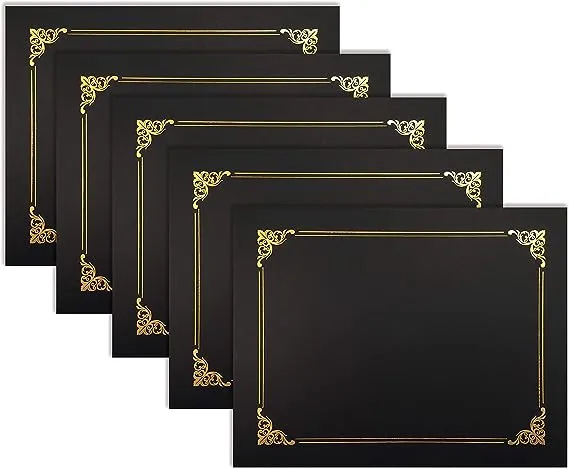 25 Packs Certificate Holders, Black Certificate Covers, Diploma Holders, Certificate Folders with Gold Foil Border for Letter Size 8.5" x 11" Certificates, Diploma, Documents, Award Cover