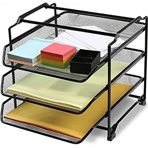 DecoBrothers Stackable Letter Tray Paper Organizer, 3 Tier, Black