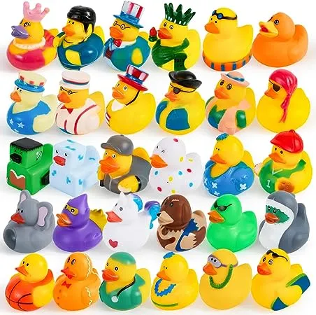 JOYIN 60 Pcs Rubber Ducks, Random Assortment Jeep Ducks Bulk with Mesh Carry Bag, Mini Rubber Duckies for Toddler Baby Bath Toys, Kids Bath Pool Toys Birthday Gifts Party Favors