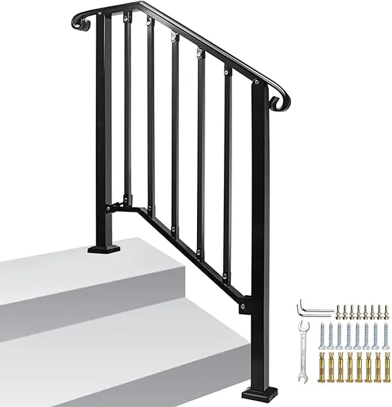 Zwinz Adjustable Handrails for Outdoor Steps, Handrail Picket #2 Fits 2 or 3 Steps, Mattle Wrought Iron Handrail, Stair Rail with Installation Kit for Outdoor Steps