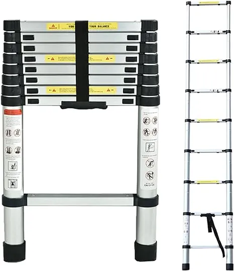 12.5FT Telescopic Folding Ladder Extension Aluminum 1.9m+1.9m A-Frame 3.8m Straight Ladder Telescoping Portable Multi-Purpose with Stabilizer Bar for Building Maintenance Window Cleaning Decoration