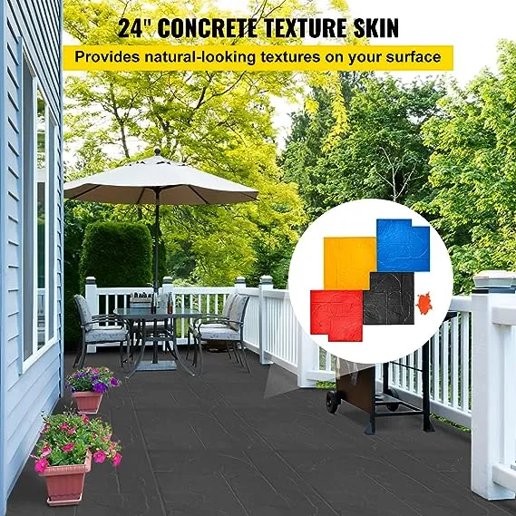 VEVOR Concrete Texturing Skin, 24"x24" Concrete Stamps Mats Set, Polyurethane Concrete Stamping Mats, Slate Concrete Stamps, 4 PCS Realistic Concrete Texture Mat, Concrete Stamps for Walls/Floors