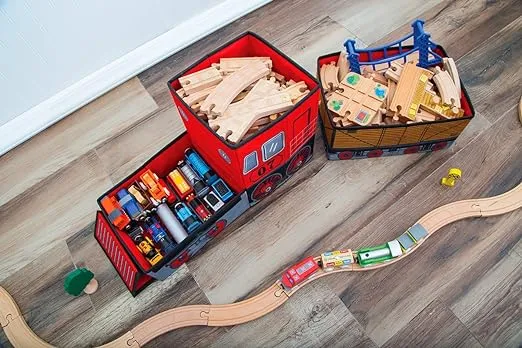 Orbrium Toys Train Shaped Collapsible Toys Storage Bin Organizer for Thomas Wooden Train, Thomas the Tank Engine and Trackmaster, etc.