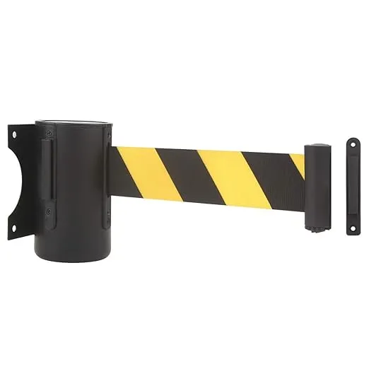 A-KARCK Wall Mount Retractable Belt 16 Foot, Crowd Control Wall Barrier with Steel Case Black and Yellow Belt with Caution: DO NOT Enter