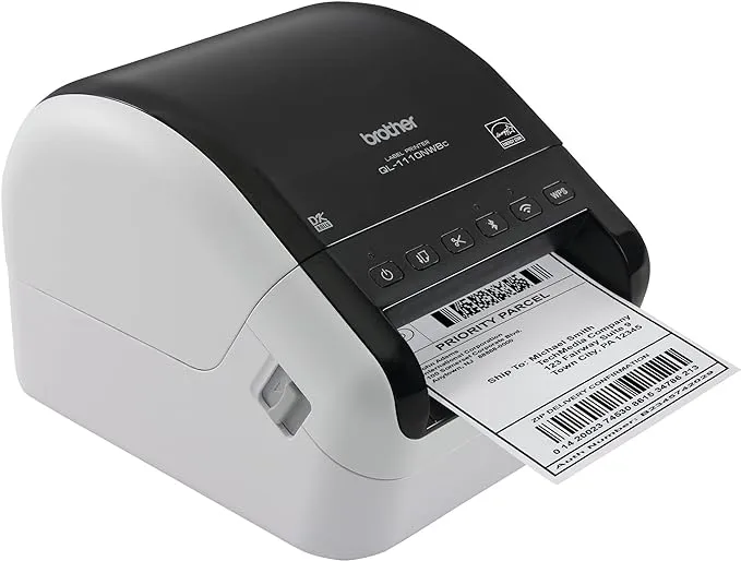 Brother QL-1110NWBc - Label printer - direct thermal - - 300 x 300 dpi - up to 69 labels/min - USB, LAN, Wi-Fi(n), Bluetooth 5.2 EDR - cutter - black, white