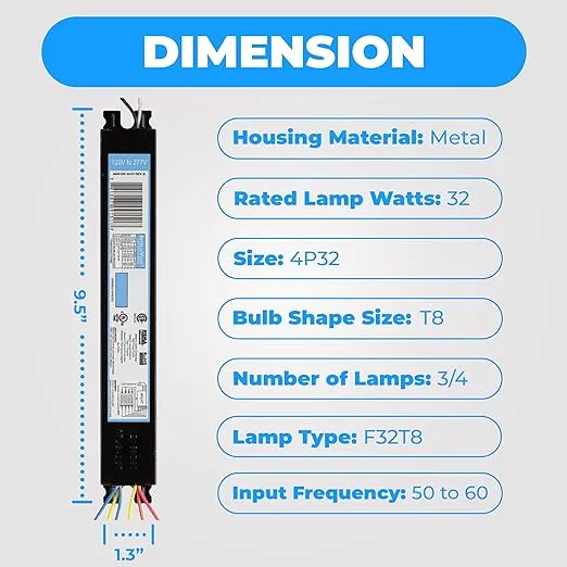 10 Pack - Replacement for ICN-4P32-SC 3 & 4 Lamp T8 Fluorescent Electronic Ballast - 120-277 Volt - Instant Start - UL Approved