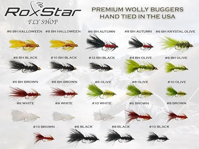 RoxStar Lures RoxStar Fly Shop | 24pk Wooly Bugger Flies Assortment | Hand Tied with Platinum Select Marabou | We Have Mastered The Woolly Bugger - T