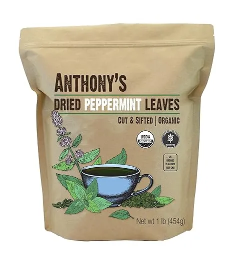 Anthony's Organic Peppermint Leaves, 1 lb, Gluten Free, Non GMO, Cut & Sifted, Keto Friendly