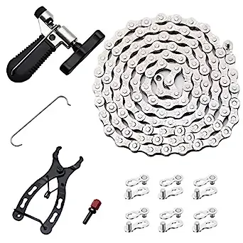 Bike Chain Kit, 9 Speed Multi-Function Bike Mechanic Repair Kit, Chain Breaker and Bike Link Plier with Hook and 6 Pairs Bicycle Buckle, Reusable (9 Speed Bike Chain Kit)