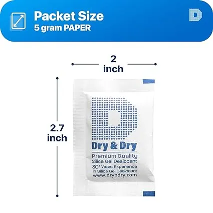 Dry & Dry 5 Gram [100 Packets] Silica Gel Packets Silica Gel Desiccants, Silica Gel Packs - Rechargeable (Food Safe) Silica Gel Packets, Silica Packets