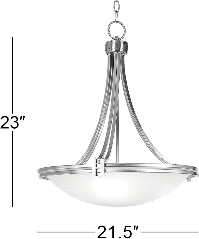 Possini Euro Design Deco Brushed Nickel Pendant Chandelier 21 1/2" Wide Modern Marbleized Glass Bowl 3-Light Fixture for Dining Room House Foyer Entryway Kitchen Bedroom Living Room High Ceilings