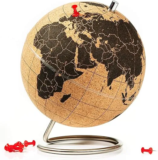 Suck UK | Cork Globe | World Map Pin Board | Cork Board World Globe Decor | Travel Map With Pins | Globes Of The World With Stand | Travel Decor & Office Desk Decor | Travel Gifts | Black Mini