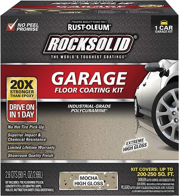 Rust-Oleum 60003 Rocksolid Polycuramine Garage Floor Coating, 6 Piece Set, Gray, 1 Car Kit 