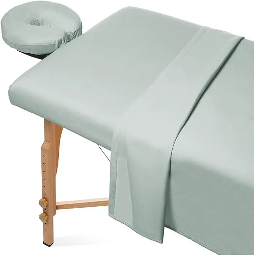 Saloniture 3-Piece Flannel Massage Table Sheet Set - Soft Cotton Facial Bed Cover - Includes Flat and Fitted Sheets with Face Cradle Cover - Seafoam Green