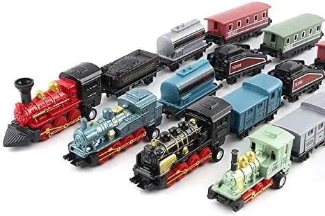 Exasinine 4 Sets Steam Train Model Train Set Pull-Back Trains Die-Cast Metal Locomotive for Display or Play Ideal Home Decor and Gift for Train Enthusiasts Collectors Boys and Girls