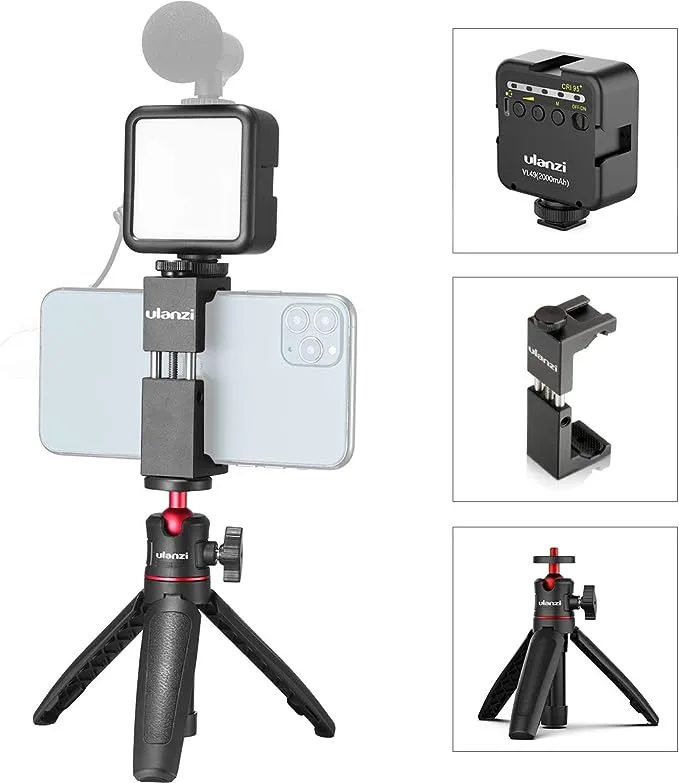 Ulanzi Smartphone Vlogging Kit with Adjustable Handle Grip, Mini Tripod, Dimmable LED Light - YouTube, Tik Tok, Vlogging Equipment for iPhone