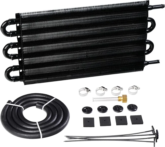 6 Pass Ultra-Cool Tube and Fin Transmission Cooler Universal 5/16" Oil Cooler Kit 403 Aluminium Black??