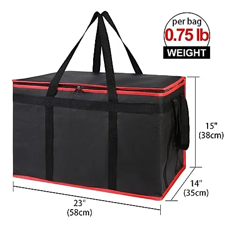 Bodaon 2-Pack Insulated Food Delivery Bag for Hot and Cold Meal, XXX-Large, Grocery Tote Insulation Bag for Catering, Pizza Warmer, Black with Red Edge