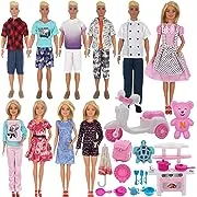 EuTengHao 34Pcs Doll Clothes and Accessories for 12 Inch Boy and Girl Dolls Chef Kitchen Playset Includes 18 Wear Clothes Stove Pots Motorcycle Bear Turtle Backpack Umbrella for 12 Inch Doll