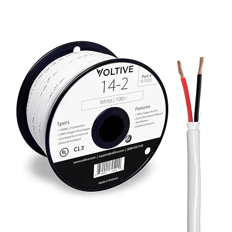 Voltive 14/2 Speaker Wire - 14 AWG/Gauge 2 Conductor - UL Listed in Wall (CL2/CL3) and Outdoor/In Ground (Direct Burial) Rated - Oxygen-Free Copper (OFC) - 250 Foot Bulk Cable Pull Box - Black