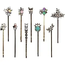 10PCS Retro Hair Pins Vintage Hair Clips Shiny Rhinestones Bobby Pins for Women Hairpins for Ladies and Girls Headwear Styling Tools Hair Accessories