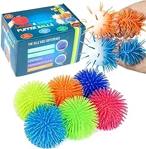 Premium Quality Large & Thick Puffer Balls for Fun Kids Party Favors - Bulk Pack of 12 - Hairy and Spikey Therapy Toys