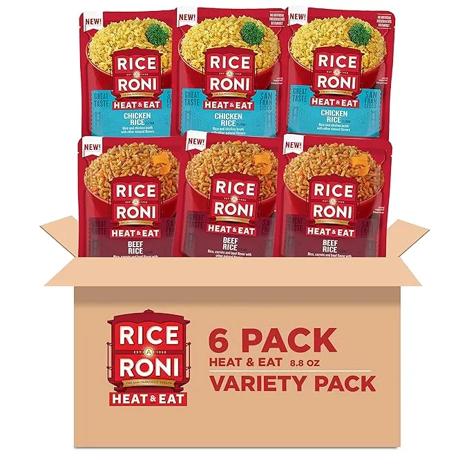 Rice-A-Roni Heat & Eat 2 Flavor Variety Pack Rice, 6 Count, Size: 8.8 oz Pouch