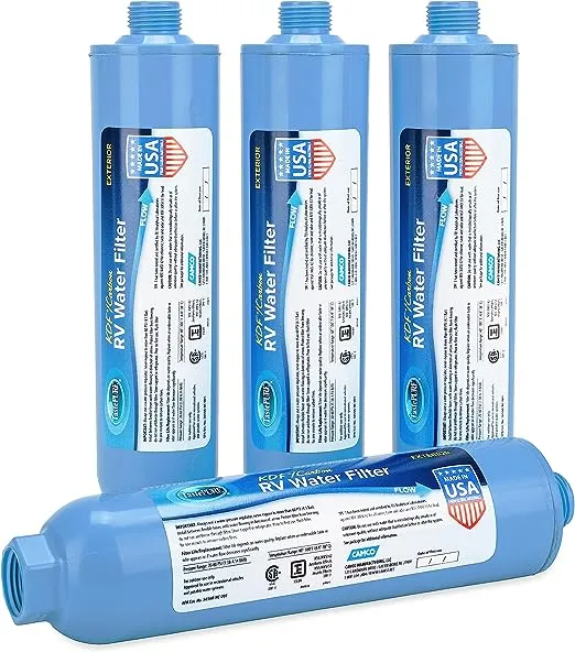 Camco TastePURE RV Water Filter - New Advanced 6-Step Patent-Protected Filtration - Camping Essentials for Fresh Drinking Water - 4-Pack of RV Inline Water Filter, Made in USA (40042)