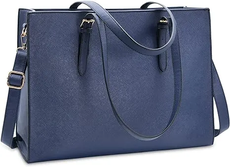 Laptop Bag for Women Waterproof Lightweight Leather 15.6 Inch Computer Tote Bag Business Office Briefcase Large Capacity Handbag Shoulder Bag Professional Office Work Bag Blue