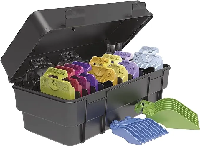 Wahl Clipper Genuine Secure-Fit™ Attachment Guard Organization Kit with Color Pro Colored Hair Clipper Guide Combs, 14 Piece Premium Storage Kit for Wahl Hair Clippers, Multicolor - 3291-100