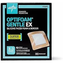 Medline Optifoam Gentle EX Bordered Foam Adhesive Dressing, 4" x 4" Square (10 Count)Medline Optifoam Gentle EX Bordered Foam Adhesive Dr…