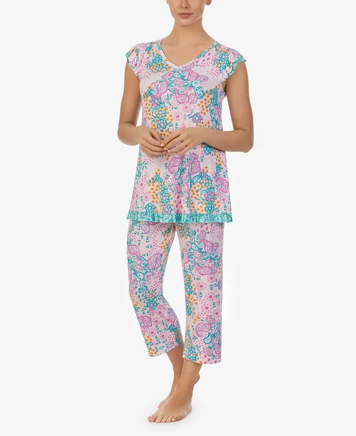 INK+IVY
Women's 2 Piece Short Sleeve Top with Cropped Wide Leg Pants Pajama Set